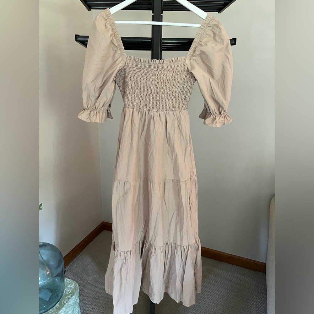 Beige Puff Sleeve Dress